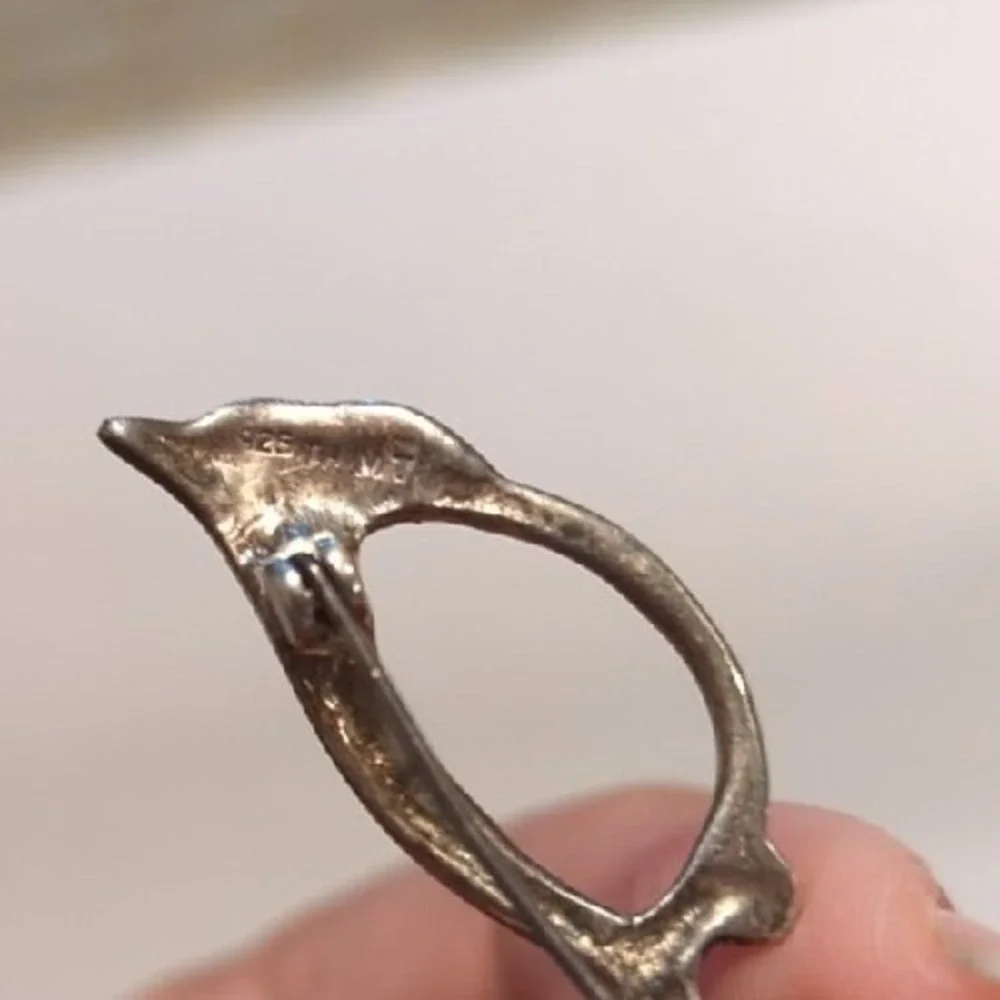 Vintage Extremely Rare Sterling Silver Cat Eye Glasses Frame Brooch Pin Gorgeous